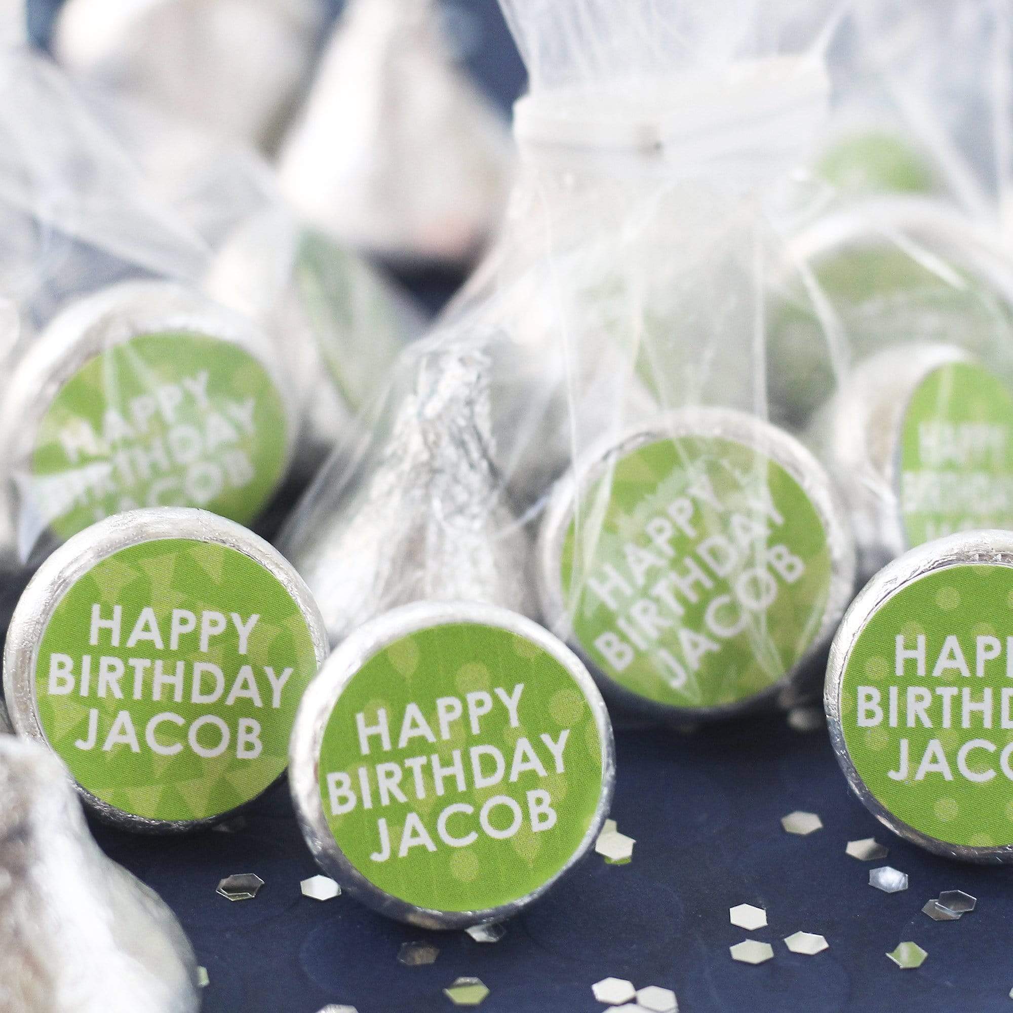 Lime Green Personalized Happy Birthday Party Favor Stickers With Name - 180 Stickers